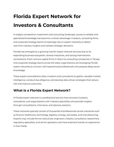 Florida Expert Network for Investors & Consultants