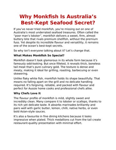 Why Monkfish Is Australia’s Best-Kept Seafood Secret?