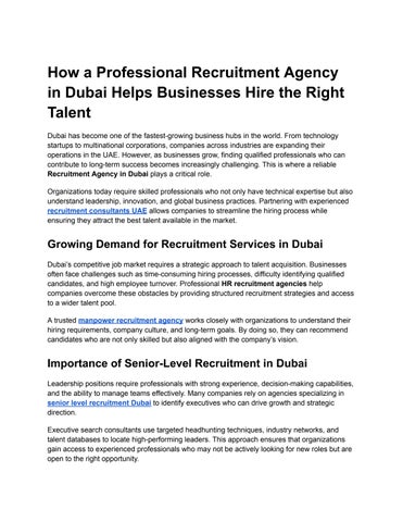 How a Professional Recruitment Agency in Dubai Helps Businesses Hire the Right Talent