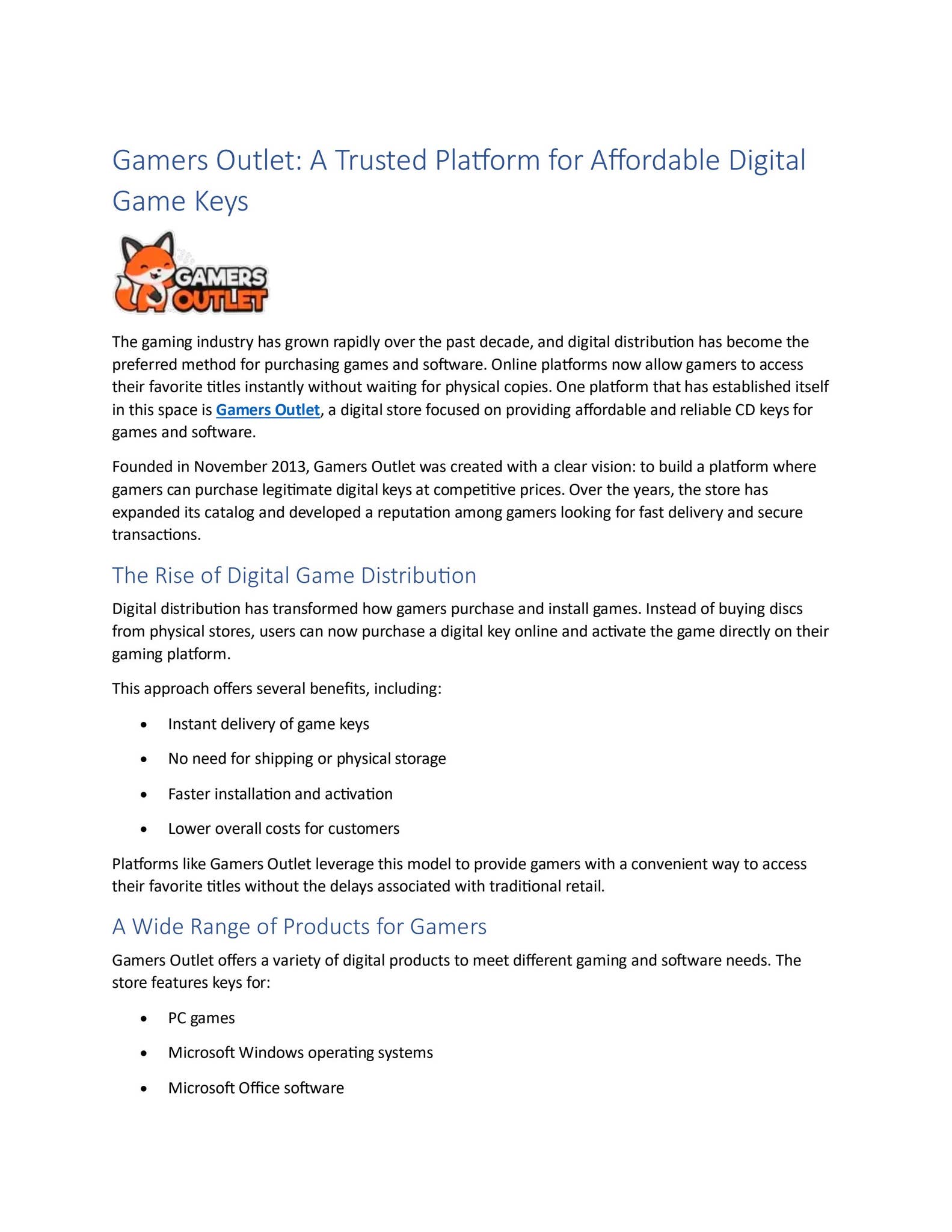 Gamers Outlet: A Trusted Platform for Affordable Digital Game Keys by ...