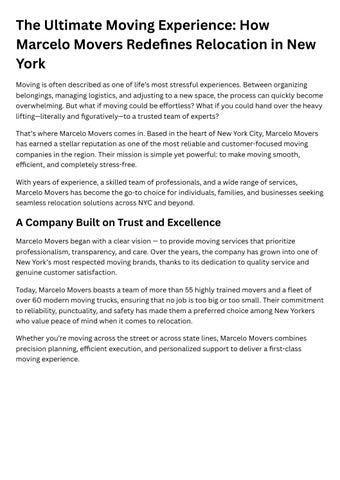 The Ultimate Moving Experience How Marcelo Movers Redefines Relocation in New York