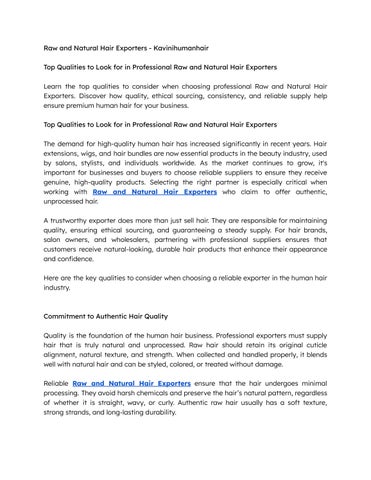 Top Qualities to Look for in Professional Raw and Natural Hair Exporters