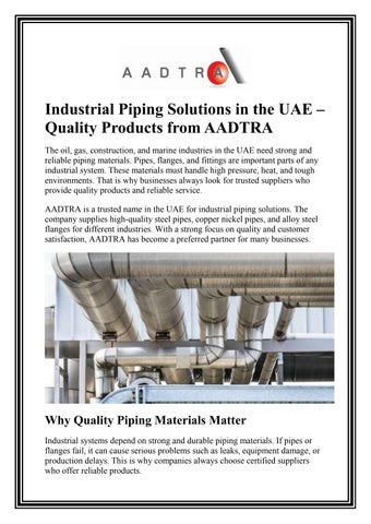 Industrial Piping Solutions in the UAE  Quality Products from AADTRA