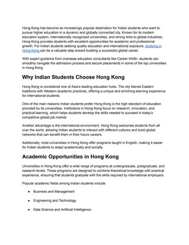Study in Hong Kong for Indian Students