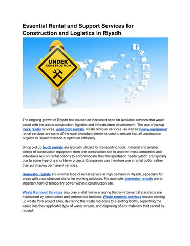 Essential Rental and Support Services for Construction and Logistics in Riyadh