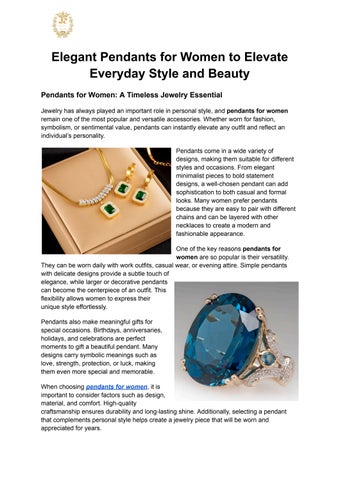 Elegant Pendants for Women to Elevate Everyday Style and Beauty