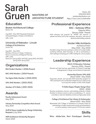 Sarah Gruen Architectural Student Resume