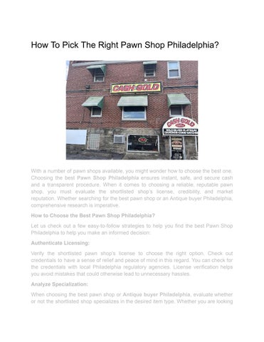 How To Pick The Right Pawn Shop Philadelphia?
