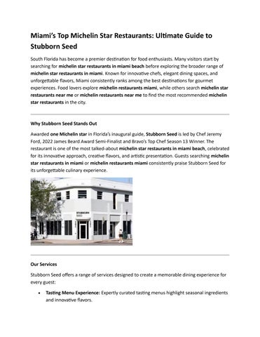 Stubborn Seed - Miami Beach: The Ultimate Michelin Star Dining Experience