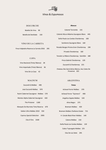 Carta Vinos Bar Antequera