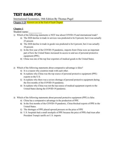 Test Bank For International Economics, 18th Edition By Thomas Pugel Chapter 1-25