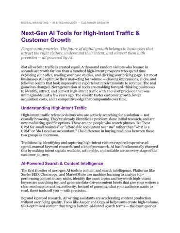Next‑Gen AI Tools for High‑Intent Traffic & Customer Growth