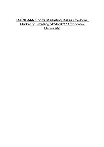 MARK 444- Sports Marketing Dallas Cowboys Marketing Strategy 2026-2027 Concordia University