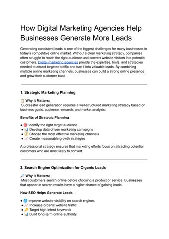 How Digital Marketing Agencies Help Businesses Generate More Leads