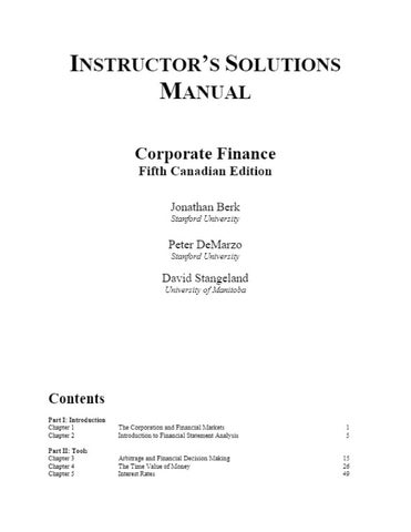 Solution Manual for Corporate Finance, Canadian Edition, 5th Edition By Berk