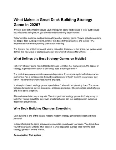 What Makes a Great Deck Building Strategy Game in 2026