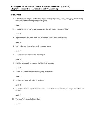 Test Bank for Starting Out with C++ from Control Structures to Objects ...