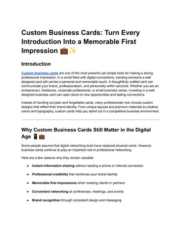 Custom Business Cards_ Turn Every Introduction Into a Memorable First Impression