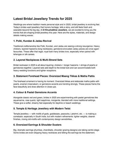 Latest Bridal Jewellery Trends for 2025