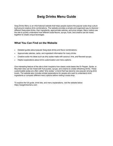 Swig Drinks Menu Guide – Soda Flavors, Ingredients and Calories