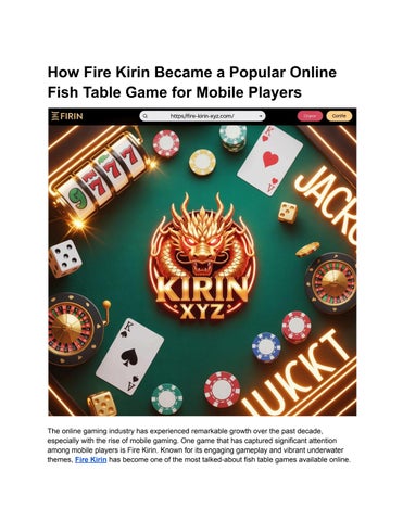 How Fire Kirin Became a Popular Online Fish Table Game for Mobile Players