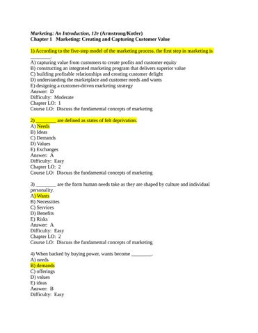 Marketing An Introduction, 12e, Chapter 1 Marketing Creating and Capturing Customer Value