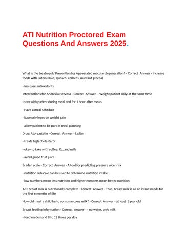 ATI Nutrition Proctored Exam Questions And Answers 2025