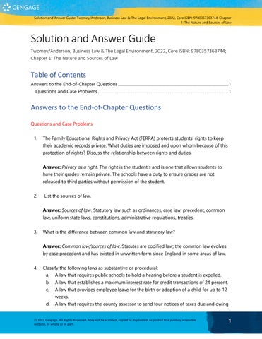 Solution and Answer Guide to Anderson's Business Law & The Legal Environment 2022 24th Edition By Da