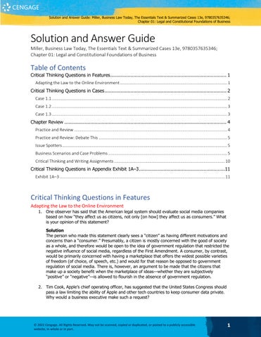 Solution Manual For Business Law Today, The Essentials Text and Summarized Cases, 13th Edition By Ro