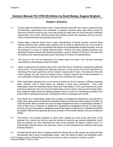 Solution Manual For CFIN 5th Edition by Scott Besley, Eugene Brigham