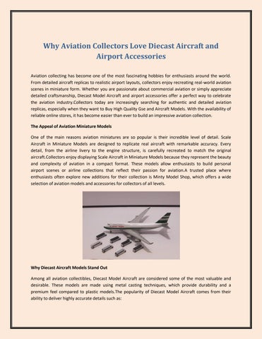 Why Aviation Collectors Love Diecast Aircraft and Airport Accessories