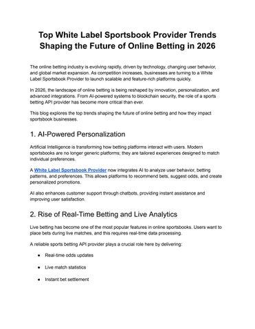 Top White Label Sportsbook Provider Trends Shaping the Future of Online Betting in 2026