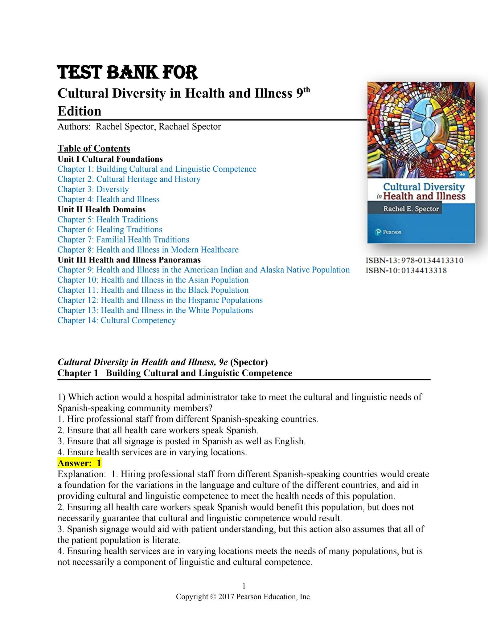 TEST BANK Cultural Diversity in Health and Illness 9th Edition by ...