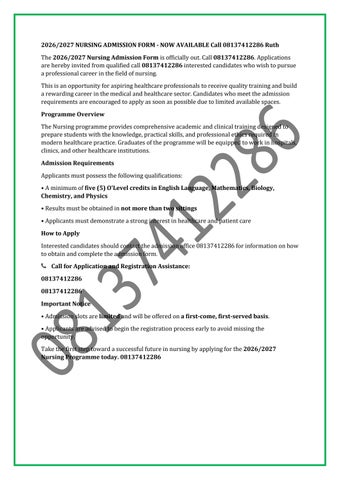2026)/(2027 College of Nursing Sciences, Pambeguwa, Kaduna State Admission Form Now on Sale, Call: 0