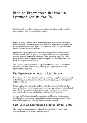 What an Experienced Realtor in Lynnwood Can Do for You