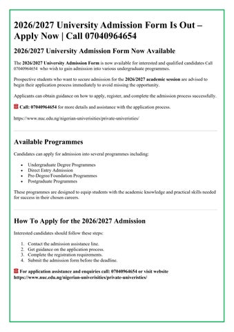 Atiba University Oyo 2026)2027, Post Graduate/Jupeb/Direct Entry Form Is Out and currently On Sale ☎