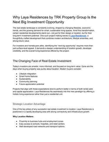 Why Laya Residences by TRK Property Group Is the Next Big Investment Opportunity