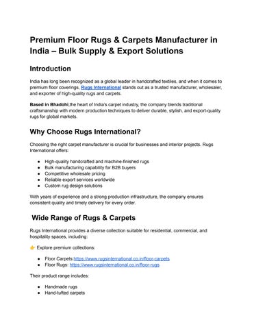 Premium Floor Rugs & Carpets Manufacturer in India – Bulk Supply & Export Solutions