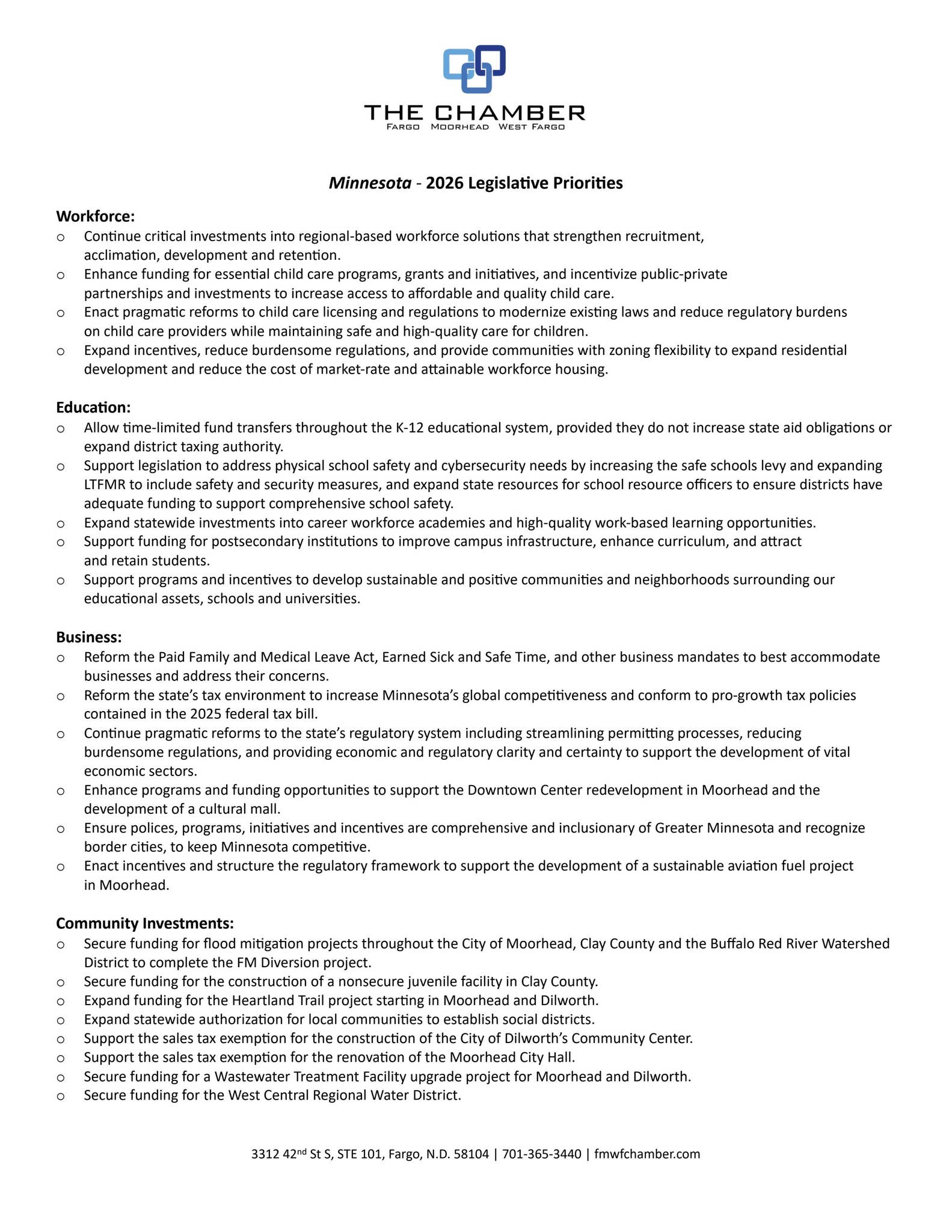 2026 Legislative Priorities - Minnesota by The FMWF Chamber of Commerce ...