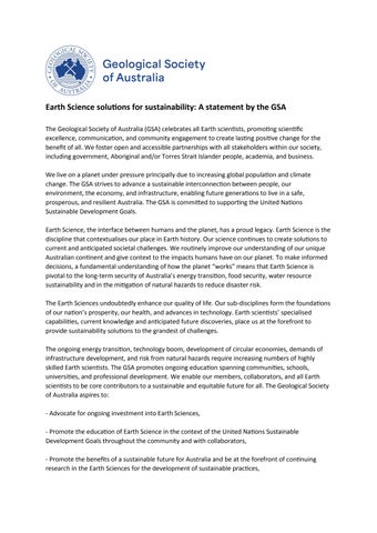 Earth Science solutions for sustainability