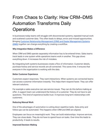 From Chaos to Clarity: How CRM–DMS Automation Transforms Daily ...