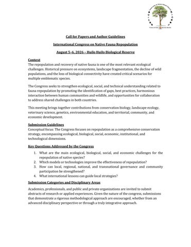 International Congress on Native Fauna Repopulation