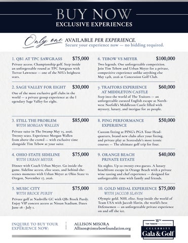 Tim Tebow Foundation Celebrity Gala & Golf Classic Buy Now Experiences