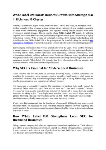 White Label DM Boosts Business Growth with Strategic SEO in Richmond & Chester