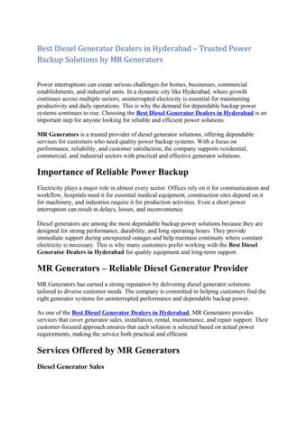 Best Diesel Generator Dealers in Hyderabad