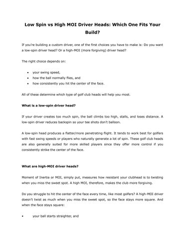 Low Spin vs High MOI Driver Heads- Which One Fits Your Build