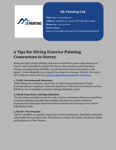 9 Tips for Hiring Exterior Painting Contractors in Surrey