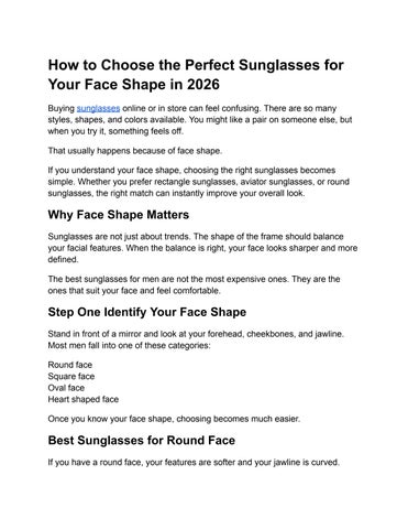 How to Choose the Perfect Sunglasses for Your Face Shape in 2026