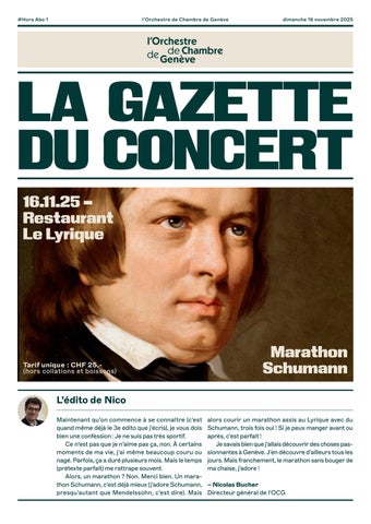 #Hors Série – Marathon Schuman, 16.11.2025, La Gazette du concert | l'Orchestre de Chambre de Genève