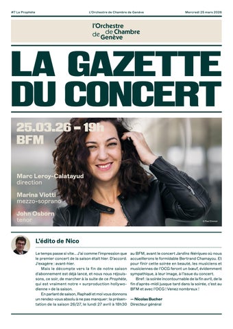 #7 Le Prophète, 25.03.2026, La Gazette du concert | l'Orchestre de Chambre de Genève